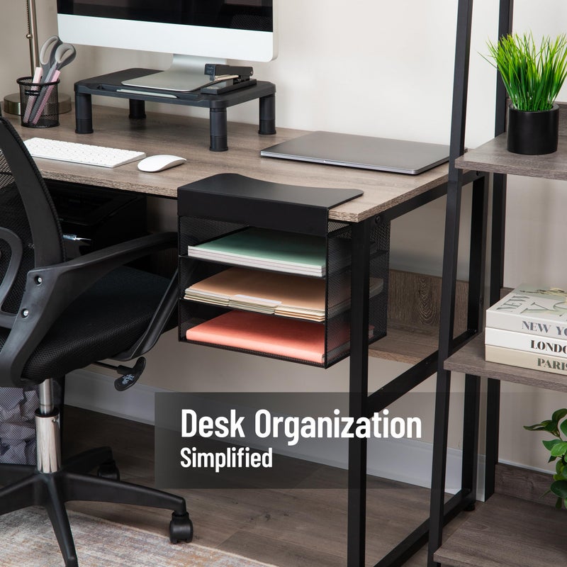 Mind Reader Slide-On Under Desk File Organizer, No Tools Required, Hanging Storage for Laptops, Folders, and Notebooks, Metal, Black - Image 2
