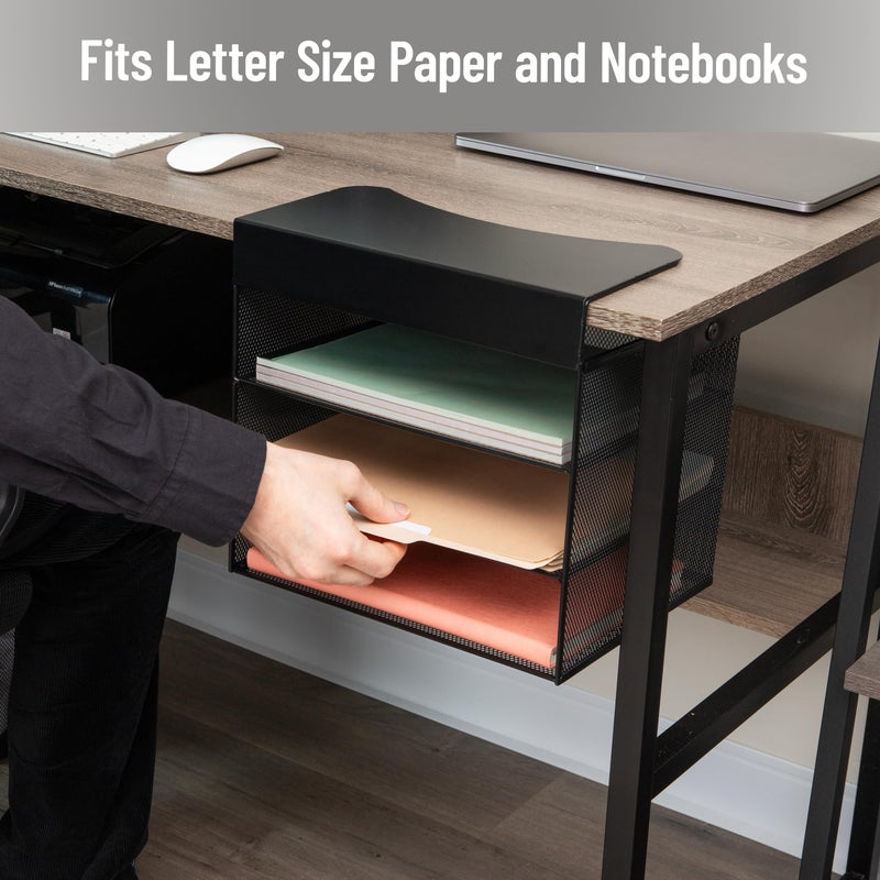 Mind Reader Slide-On Under Desk File Organizer, No Tools Required, Hanging Storage for Laptops, Folders, and Notebooks, Metal, Black - Image 5