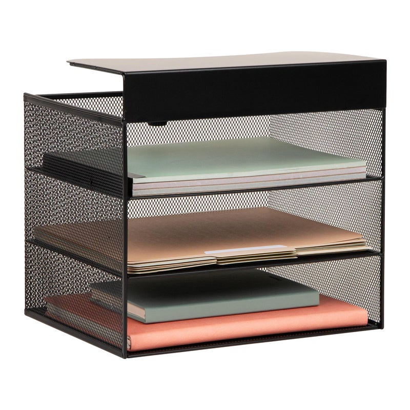 Mind Reader Slide-On Under Desk File Organizer, No Tools Required, Hanging Storage for Laptops, Folders, and Notebooks, Metal, Black - Image 1