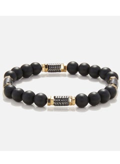 CHRYSOSTOMOS Handmade Beaded Bracelet for Men with Onyx and Double Golden Hematite Rings  - Image 1