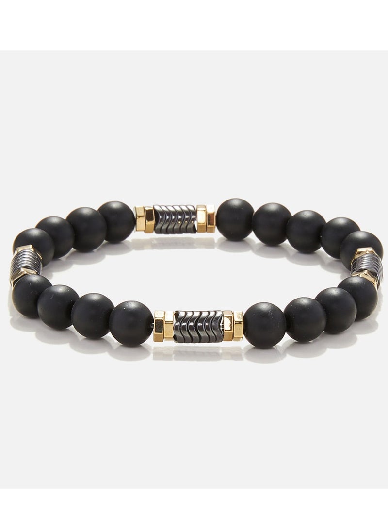 CHRYSOSTOMOS Handmade Beaded Bracelet for Men with Onyx and Double Golden Hematite Rings  - Image 1