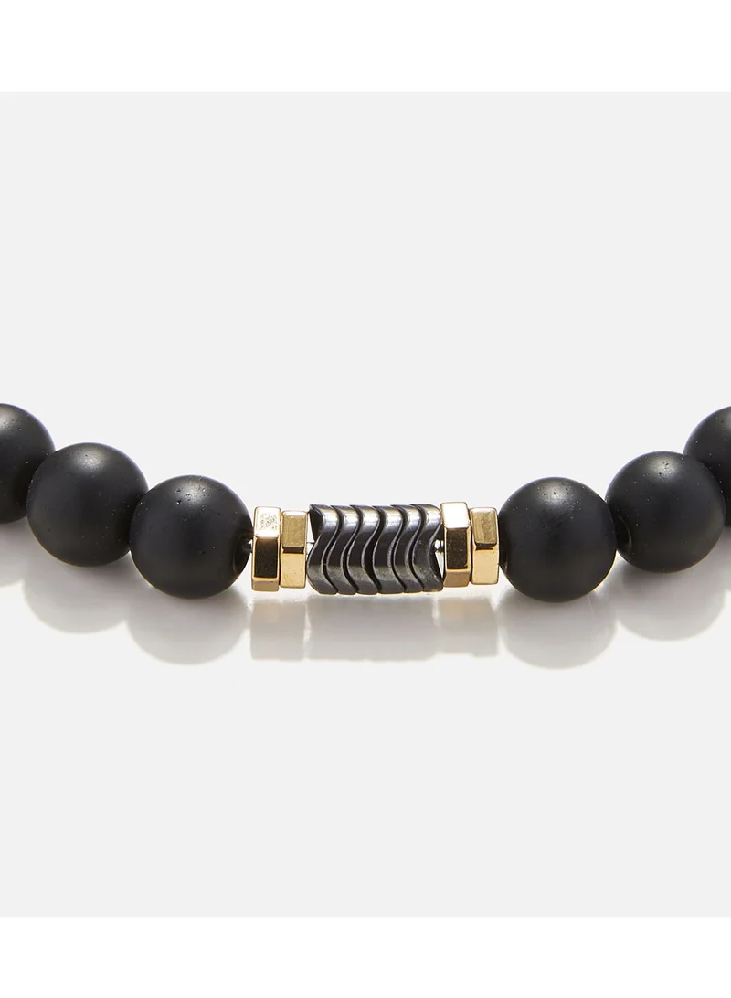 CHRYSOSTOMOS Handmade Beaded Bracelet for Men with Onyx and Double Golden Hematite Rings