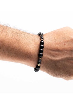 CHRYSOSTOMOS Handmade Beaded Bracelet for Men with Onyx and Double Golden Hematite Rings  - Image 3