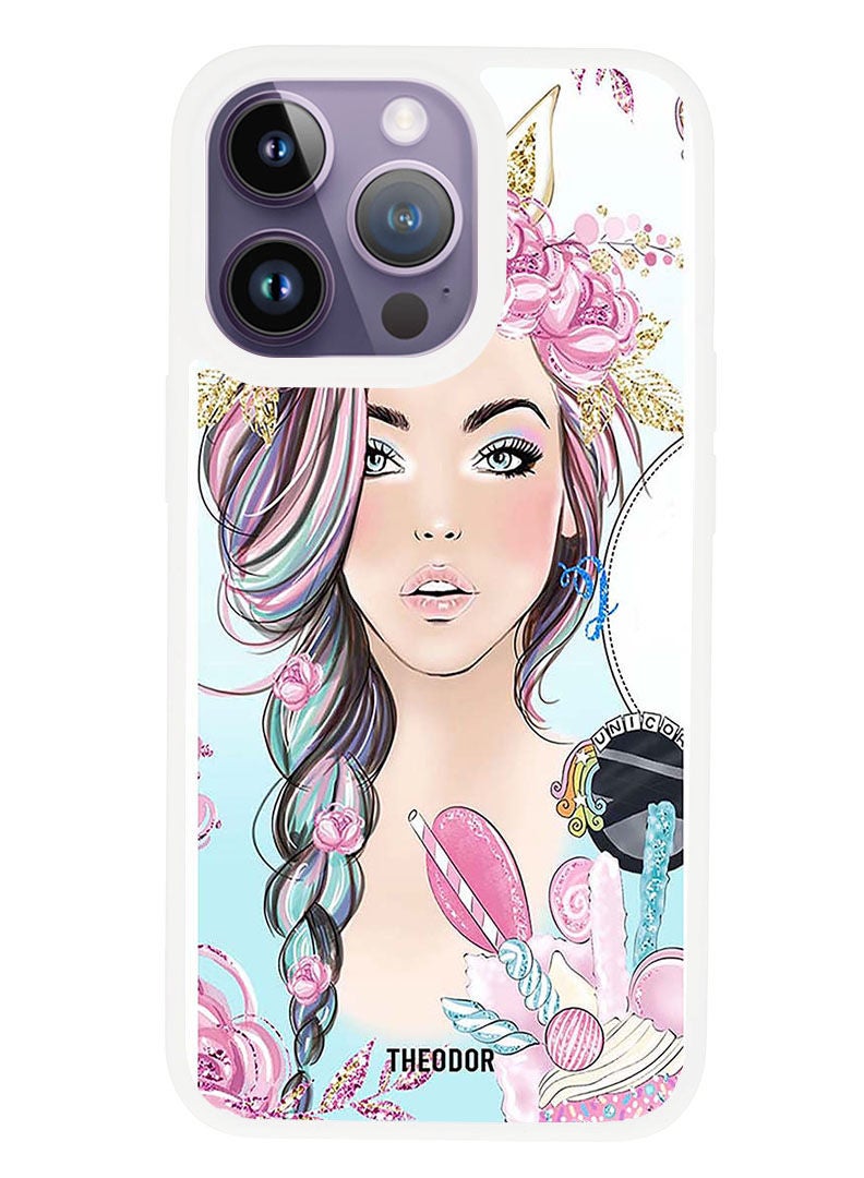 Theodor Protective Case Anti Scratch Shock Proof Cover For APPLE IPHONE 14 PRO MAX Unicorn Girl (White Bumper) - Image 1