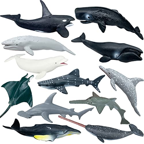 Higherbros Sharks Figures Sea Animals Whale Toys Set Ocean Animal Action Figures Great for Kids Bath Toys Beach Toy Cake Topper and Party Favors Gifts Prizes Rewards 12 PCS - Image 1