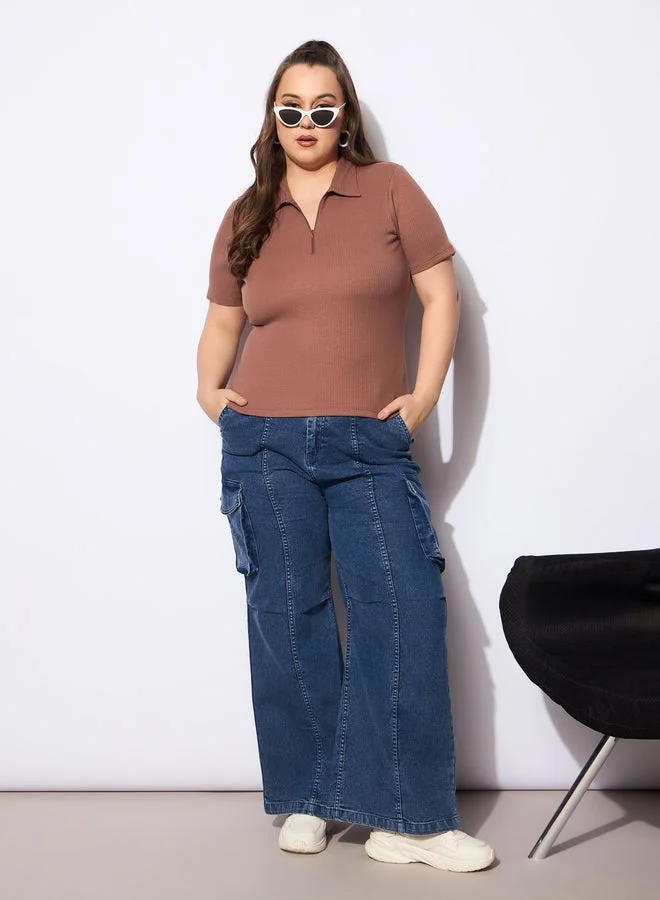 ساسافراس بلوزة بولو برقبة بسحاب أمامي مقاس كبير