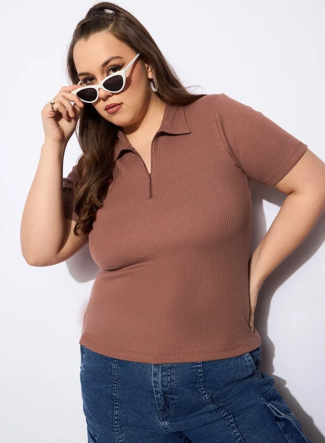 ساسافراس بلوزة بولو برقبة بسحاب أمامي مقاس كبير