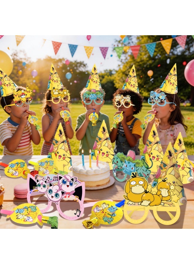 FRUITFUL PARTY Pikachu Party Favors Set – 36pcs Pokemon Costume Accessories with 12 Paper Eyeglasses + 12 Blowouts + 12 Birthday Hats, Electric Photo Booth Props for Kids Birthday, Classroom Events & Themed Celebrations - Image 5