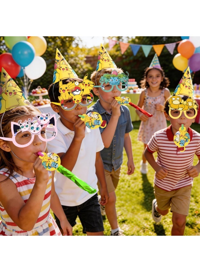 FRUITFUL PARTY Pikachu Party Favors Set – 36pcs Pokemon Costume Accessories with 12 Paper Eyeglasses + 12 Blowouts + 12 Birthday Hats, Electric Photo Booth Props for Kids Birthday, Classroom Events & Themed Celebrations - Image 4