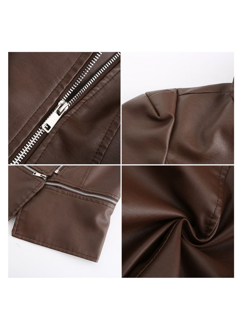Loquat Women's New Leather Jacket With Detachable Hem For Casual Wear Brown - Image 2