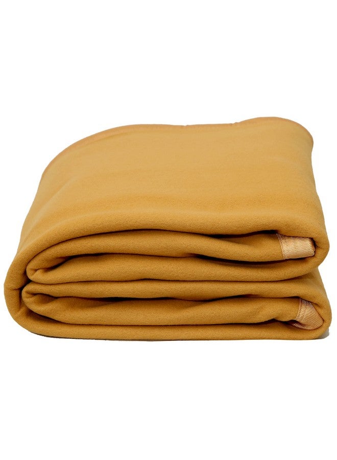 Goyal's Modern Solid/Plain All Season Polar Fleece Double Bed Blanket with Premium Satan Border 500 TC, 90x90 Inches - Camel - Image 4