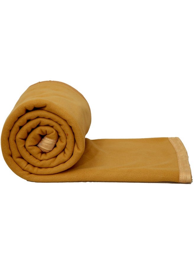 Goyal's Modern Solid/Plain All Season Polar Fleece Double Bed Blanket with Premium Satan Border 500 TC, 90x90 Inches - Camel - Image 2