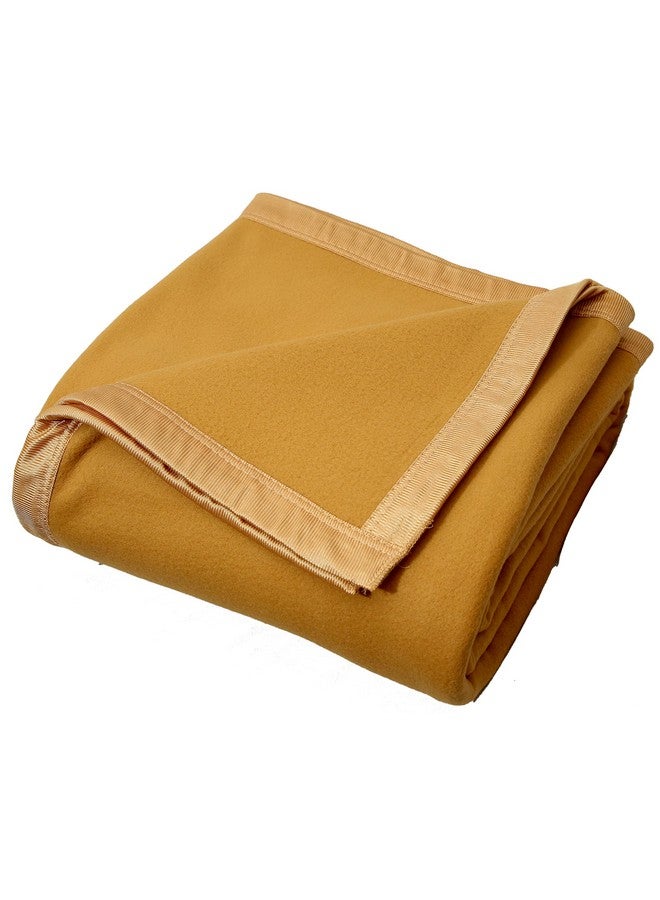 Goyal's Modern Solid/Plain All Season Polar Fleece Double Bed Blanket with Premium Satan Border 500 TC, 90x90 Inches - Camel - Image 1