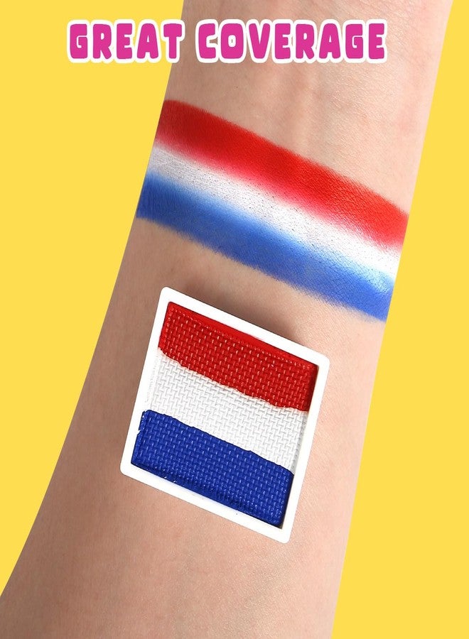 Bowitzki 10g Split Cake Face Paint Professional For Kids Adults One Stroke Split Cake Non Toxic Rainbow Flora Dolphin Unicorn Flame Body Paint Makeup (Red&White&Blue) - Image 2