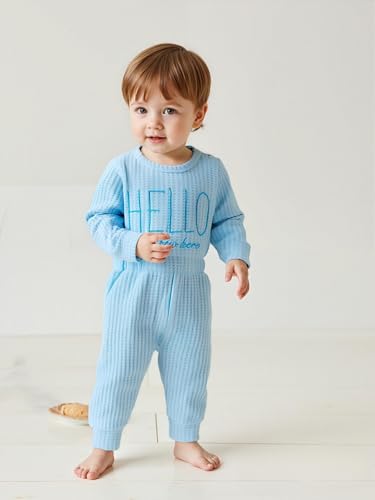Renotemy Infant 36 Month Boy Clothes Coming Home Outfits Baptism Shower Gifts for Boys Newborn Essentials Outfit Im New Here Long Sleeve Baby Fall Winter Clothing Light Blue RomperPantsHat - Image 3