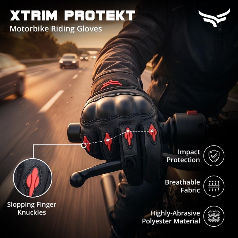 اكستريم Protekt - قفازات ركوب الدراجات العالمية للرجال، مفاصل الأصابع المائلة، إكسسوارات الدراجات، أطراف الأصابع متوافقة مع شاشات اللمس، حشوة من الجلد المدبوغ، قفازات للحماية، قابلة للغسل (أسود وأحمر، مقاس كبير) - Image 2