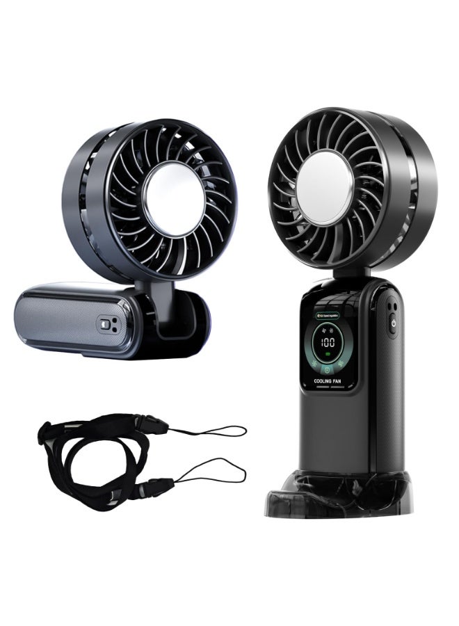 Y&D Portable Handheld Fan with Stand & Lanyard, 5000mAh USB-C Rechargeable Battery, 12H/5-Speed LED Display Mini Fan for Travel Beach Cruise Concerts Outdoor Events(Black) - Image 1