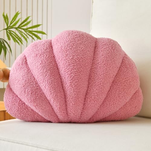 Lfsaaj Seashell Throw Pillows Shell Shaped Throw Pillows Soft Home Decorative Pillow Plush Cushion for Bed Couch Living Sofa Room Decor Accent Throw Pillow 13x10 Inch Dusty Pink - Image 1