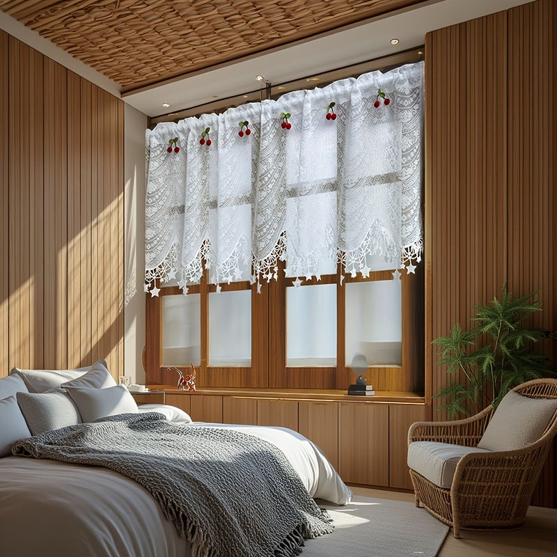 Sheer Floral Embroidered Curtains with Lace 2x6.4ft Rod Pocket - Image 3