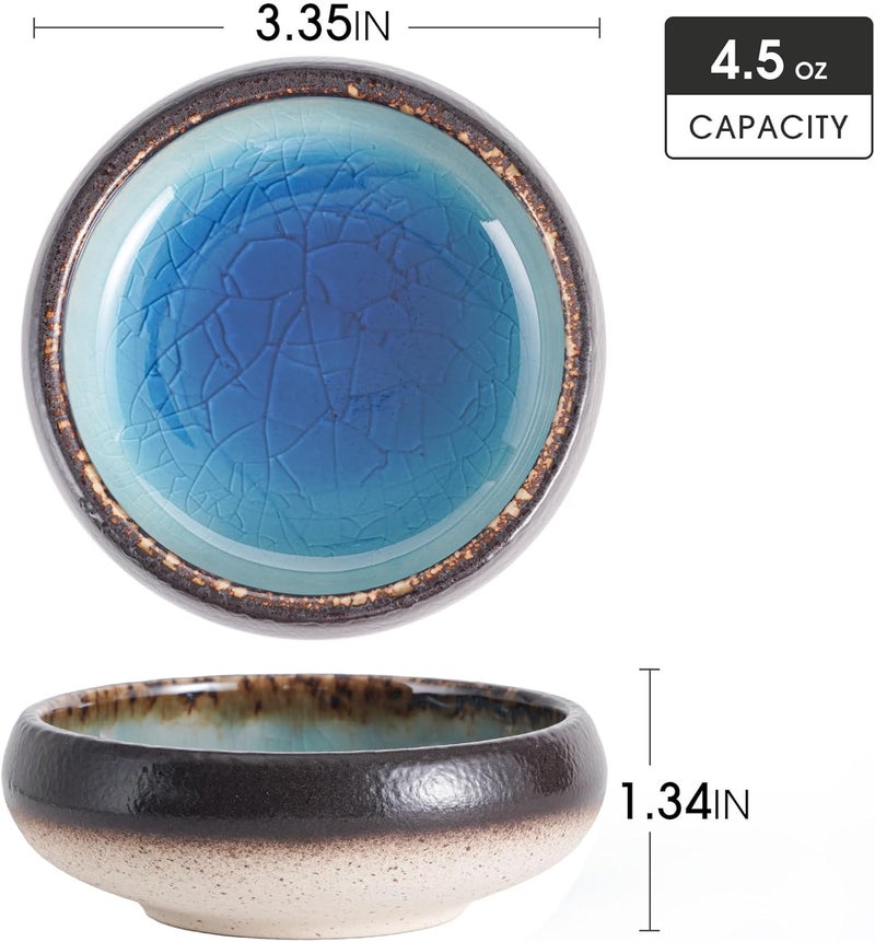 Uaral Uaral Soy Sauce Dishes Sushi Dipping Bowl Pinch Bowl Stoneware Blue Small Serving Dish Set 335 Inch45 ozIce Crack Blue - Image 5