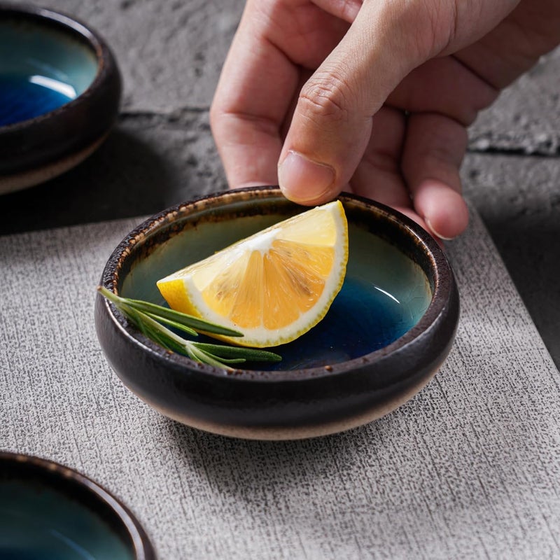 Uaral Uaral Soy Sauce Dishes Sushi Dipping Bowl Pinch Bowl Stoneware Blue Small Serving Dish Set 335 Inch45 ozIce Crack Blue - Image 3