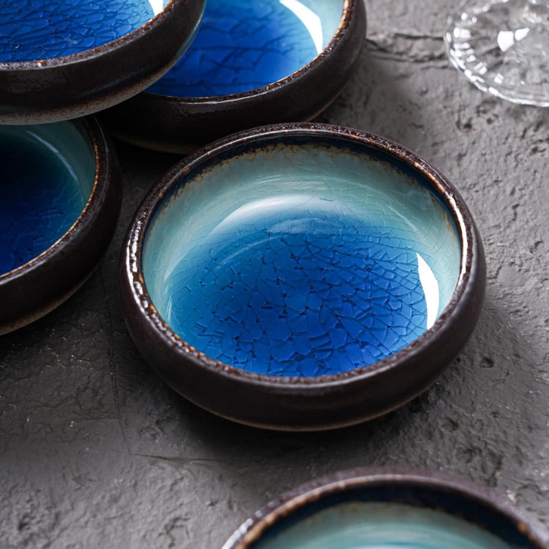 Uaral Uaral Soy Sauce Dishes Sushi Dipping Bowl Pinch Bowl Stoneware Blue Small Serving Dish Set 335 Inch45 ozIce Crack Blue - Image 2
