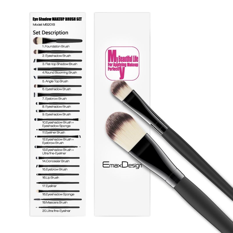 EmaxDesign 20 Pieces Makeup Brush Set Professional Face Eye Shadow Eyeliner Foundation Blush Lip Makeup Brushes Powder Liquid Cream Cosmetics Blending Brush Tool - Image 3