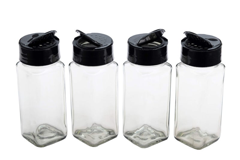 Vasukie Salt & Pepper Square Glass Spice Jar with Black Sifter Two Sided Sifter Cap,Masala jar Spice Container (Each Bottle 120ml) (8 Piece) - Image 1