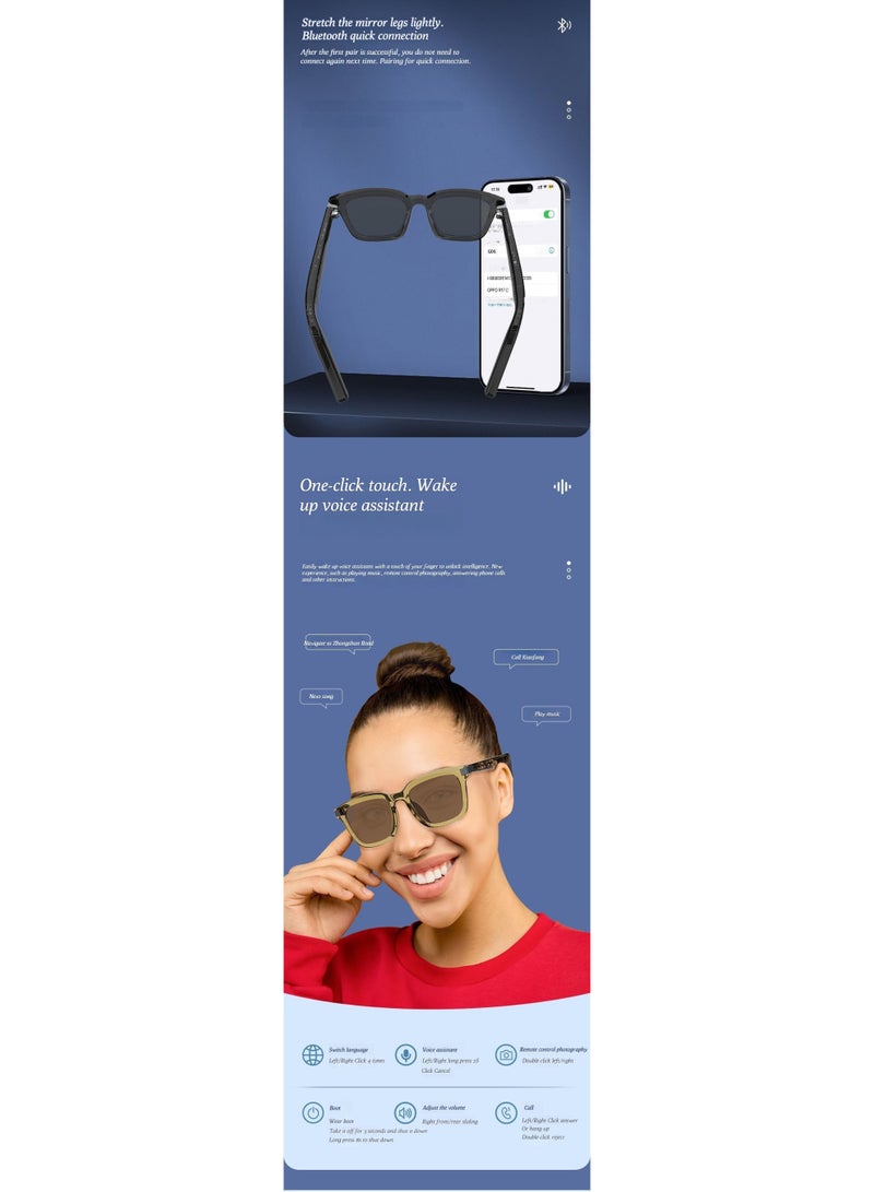 نظارات الذكاء الاصطناعي الذكية، نظارات البلوتوث الصوتية، نظارات الذكاء الاصطناعي، الترجمة في الوقت الحقيقي، نظارات قصر النظر، الاستماع إلى الكتب، المكالمات الصوتية - Image 2