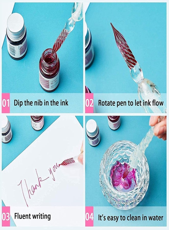 53 Arts Glass Dipping Bottled Ink Pen Set Vintage Elegant Crystal Glass Signature Pen, Random Color with ink bottle - Image 5