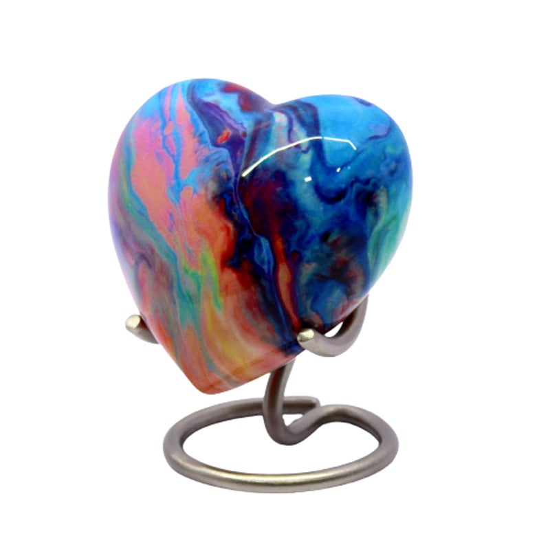 eSplanade Metal Mini Cremation Urn Heart-Shaped Keepsake Memorial Jar Pot Container | Small Urn for Funeral Ashes Burial | Wave Textured Metal Keepsake with Stand | Multicolor - 2.75" Inches - Image 3