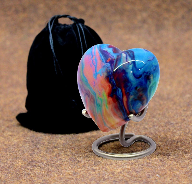 eSplanade Metal Mini Cremation Urn Heart-Shaped Keepsake Memorial Jar Pot Container | Small Urn for Funeral Ashes Burial | Wave Textured Metal Keepsake with Stand | Multicolor - 2.75" Inches - Image 4