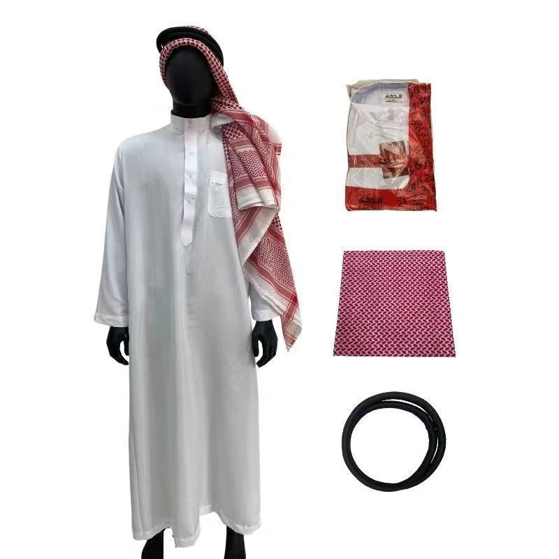 وو طقم رجالي تقليدي ثلاث قطع - رداء طويل أبيض بياقة واقفة | أزياء عرقية - Image 1