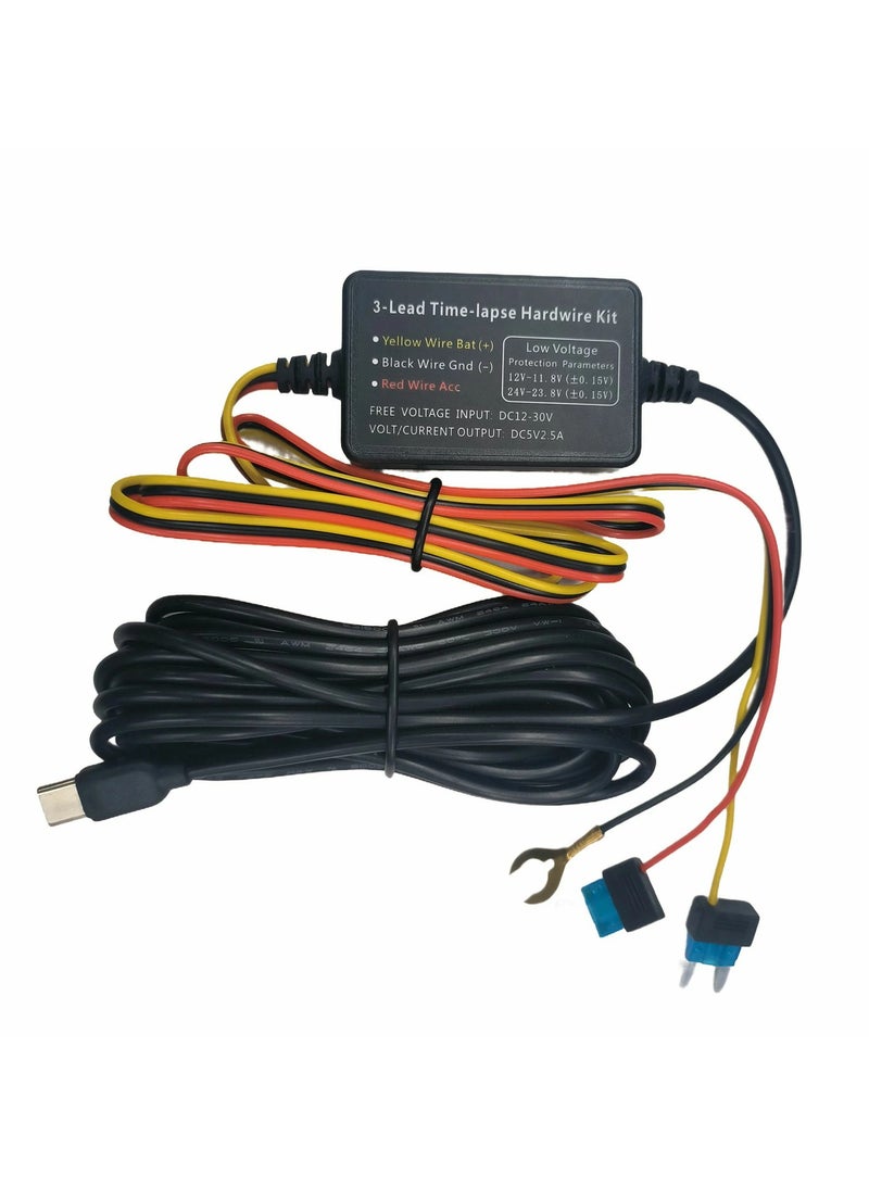 AKEEYO AKEEYO Type-C  Low Voltage Protection 24Hrs Surveillance Hardwire Kit for AKY-T1 Dashcam