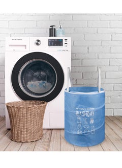 Plan A 45L Round Fabric Laundry Hamper, Foldable Waterproof Storage Basket with Rustproof Plastic Zipper Lid, Ideal for Clothes, Toys, Space Organization (Blue)  - Image 3