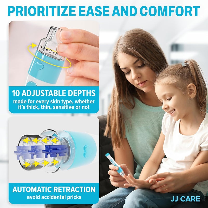 JJ CARE جهاز ثقب JJ CARE مع 10 إعدادات عمق قابلة للتعديل لجهاز ثقب اختبار السكري مع زر طرد جهاز ثقب السكري لتقليل الألم أثناء اختبار سكر الدم - Image 3