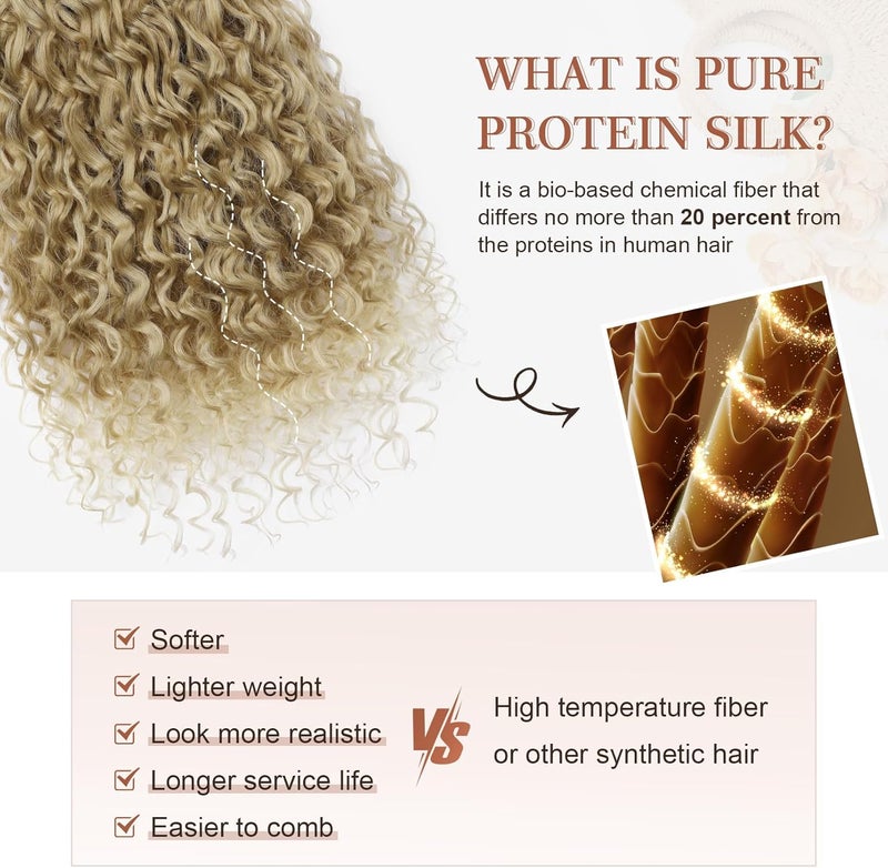Flufymooz Clip in Hair Extensions, 4PC 100％ Pure Protein Silk Hair Extensions Long Soft Natural Hairpiece 20 Inch Curly Hair Extension for Women (Medium Blonde to Light Blonde) - Image 3