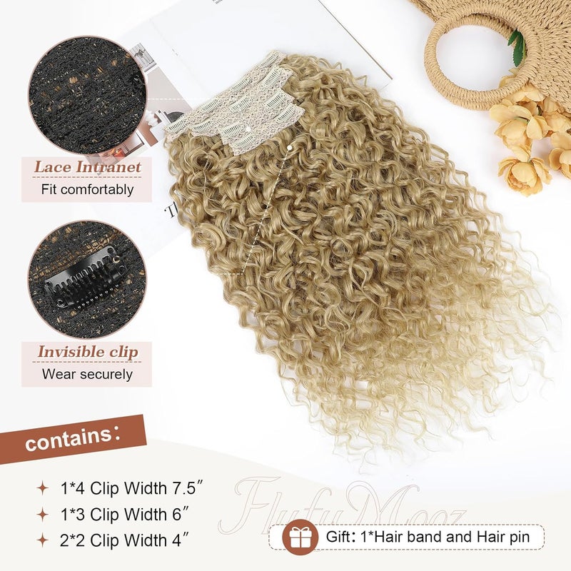 Flufymooz Clip in Hair Extensions, 4PC 100％ Pure Protein Silk Hair Extensions Long Soft Natural Hairpiece 20 Inch Curly Hair Extension for Women (Medium Blonde to Light Blonde) - Image 4