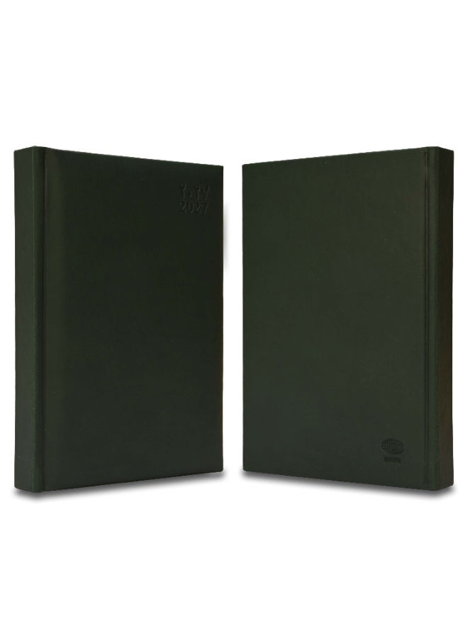 FIS 2027 Golden A5 Diary, 148x210mm, 1 Side Padded Italian PU Cover Materials, Gold Gilded Edges, 1 Day a Page Format, Arabic/English, 70gsm Italian Ivory Paper, Green Cover-FSDI20AEG27GR - Image 3