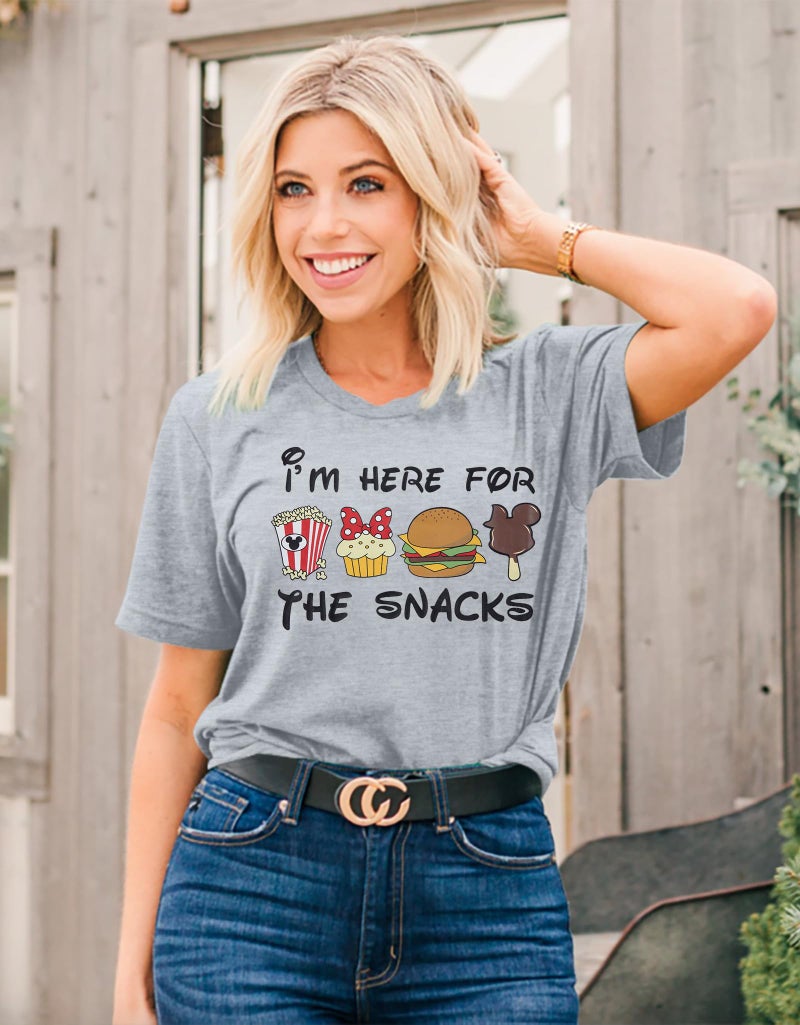LUKYCILD Magical Shirt for Women: I'm Here for The Snacks Shirts Magic Kingdom T-Shirt Funny World Trips Short Sleeve Tee Top Grey - Image 5