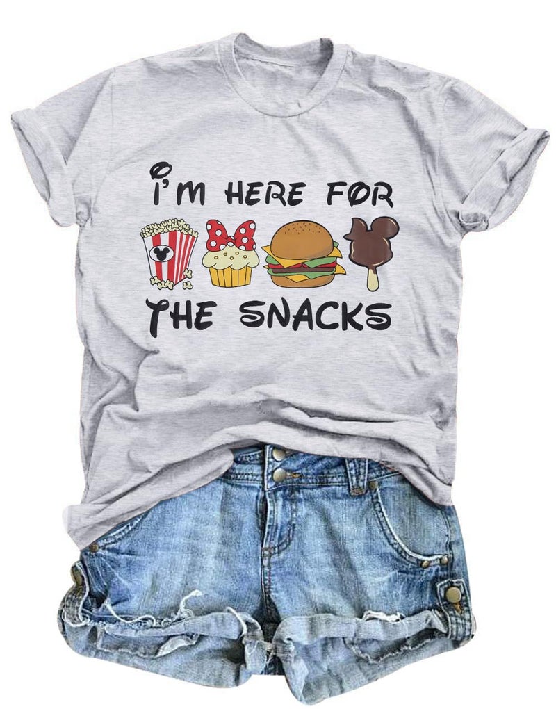 LUKYCILD Magical Shirt for Women: I'm Here for The Snacks Shirts Magic Kingdom T-Shirt Funny World Trips Short Sleeve Tee Top Grey - Image 1