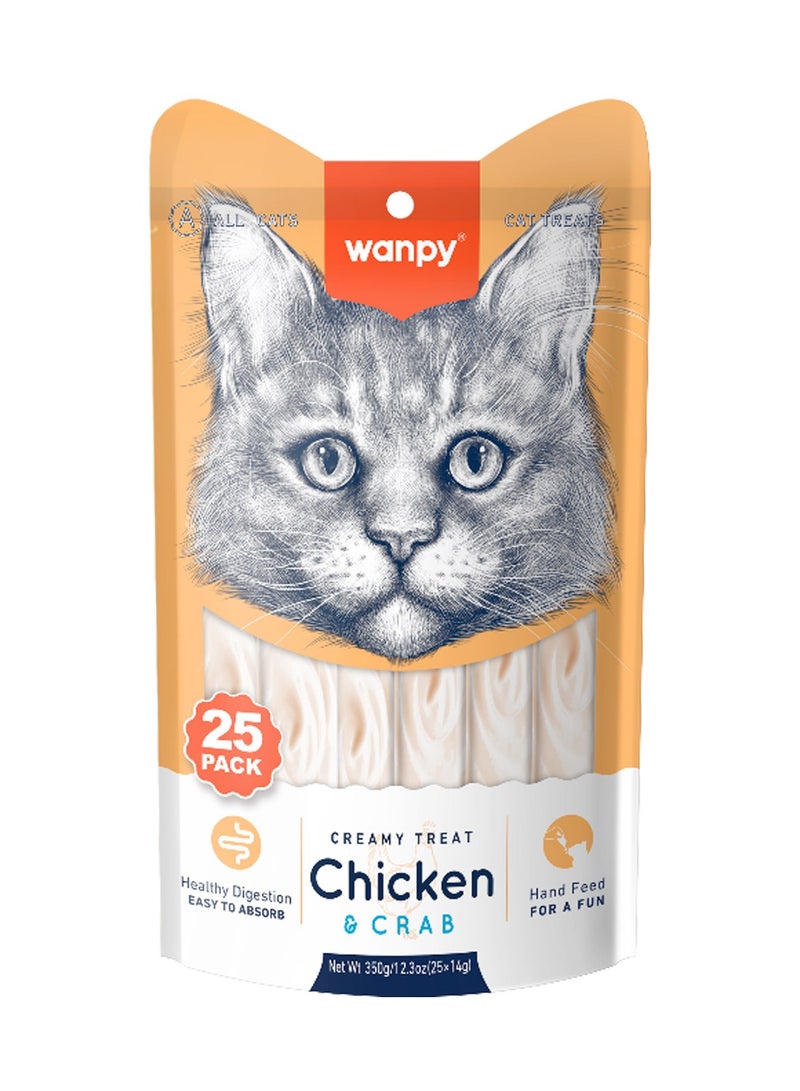 Wanpy Creamy Lickable Cat Treats with Chicken & Crab (14g x 25pc) 
