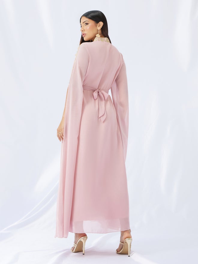 Styli Amirah Lace Detail Slit Sleeves Kaftan with Fabric Belt  - Image 5