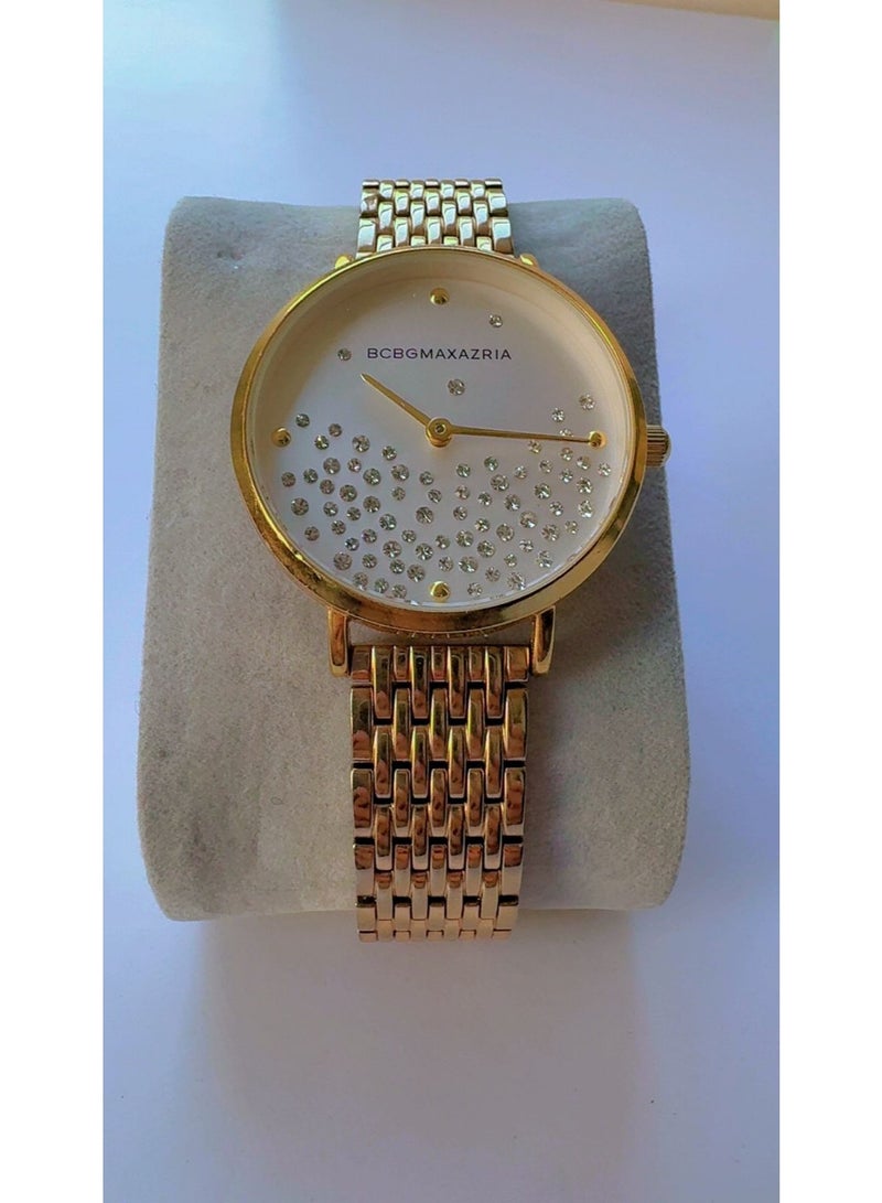 BCBGMAXAZRIA Luxury Gold-Tone Women's Watch with Floating Crystal Accents & Stainless Steel Mesh-Style Bracelet (Pre-Owned - Mint Condition) - Image 1