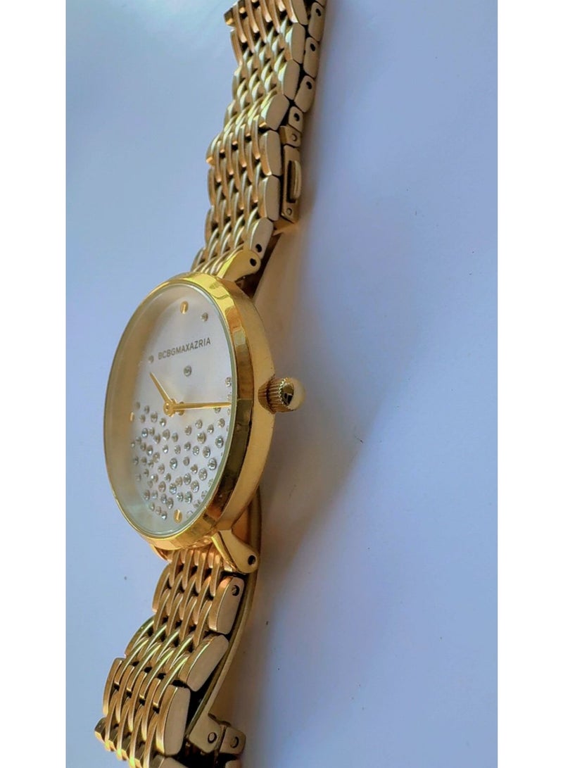 BCBGMAXAZRIA Luxury Gold-Tone Women's Watch with Floating Crystal Accents & Stainless Steel Mesh-Style Bracelet (Pre-Owned - Mint Condition) - Image 4