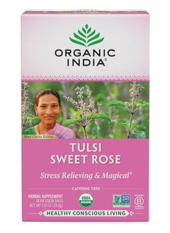 Organic India Tulsi Sweet Rose Herbal Tea - Stress Relieving And Magical, Immune Support, Adaptogen, Vegan, Gluten-Free - 18 Infusion Bags, 1 Pack  - Image 1