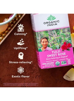 Organic India Tulsi Sweet Rose Herbal Tea - Stress Relieving And Magical, Immune Support, Adaptogen, Vegan, Gluten-Free - 18 Infusion Bags, 1 Pack  - Image 3