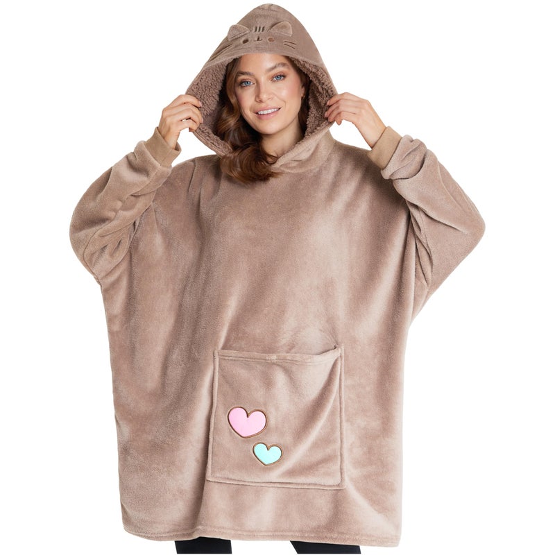 Get Trend Pusheen Oversized Blanket Hoodie for Women, Teens with Sherpa Hood, Soft Fleece Hoodie Blanket Cozy Gifts for Women - Image 1