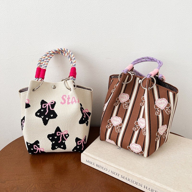 New Korean-Style Student Bag All-Match Handbag Fashion Crossbody Woven Bag Cartoon Phone Bag Knitted Bag - Image 4