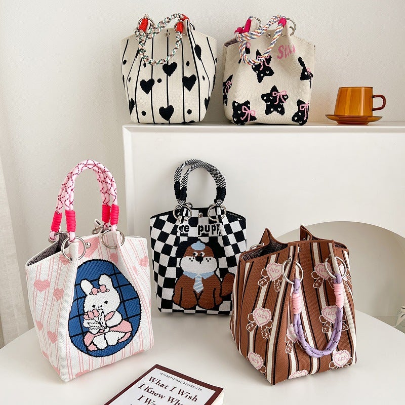 New Korean-Style Student Bag All-Match Handbag Fashion Crossbody Woven Bag Cartoon Phone Bag Knitted Bag - Image 2
